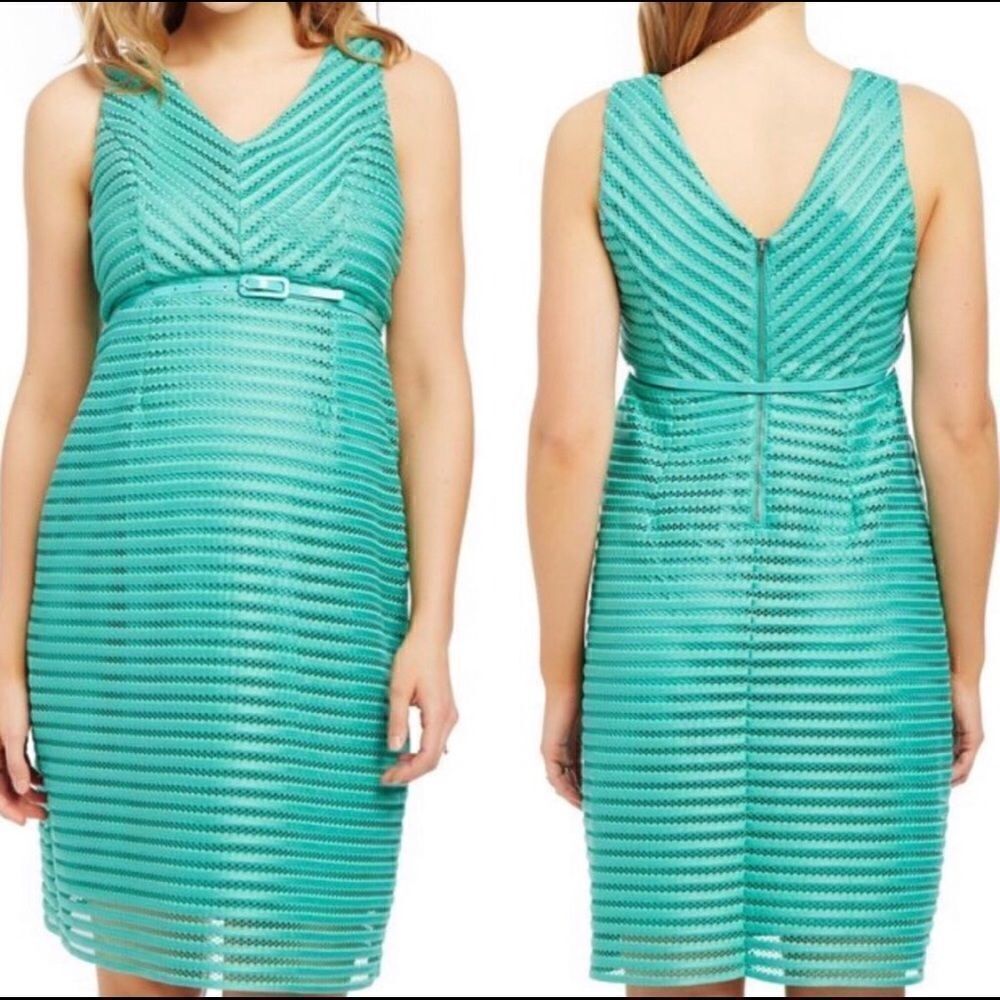 HOST PICK!!! Motherhood Maternity Green belted jacquard dress - Picture 1 of 5